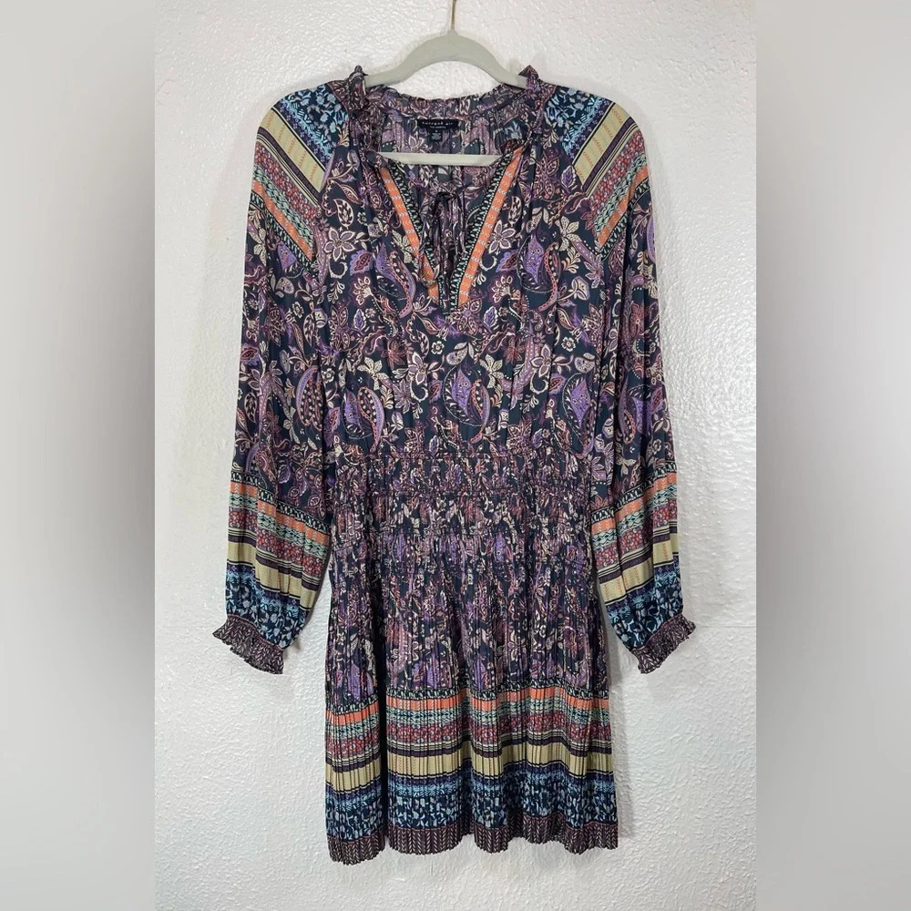 Anthropologie Current Air Paisley Boarder Print The Purple Haze Dress Women’s S